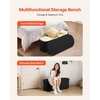 VEVOR Foldable Storage Ottoman Bench, End of Bed Bench with Side Bags, Folding Upholstered Storage Chest Supports 660 lbs, Linen Bed Ottoman with Large Space for Living Room, Bedroom, Entryway, Beige(Black)