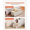 VEVOR Foldable Storage Ottoman Bench, End of Bed Bench with Side Bags, Folding Upholstered Storage Chest Supports 660 lbs, Linen Bed Ottoman with Large Space for Living Room, Bedroom, Entryway, Beige(Beige)
