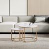 VEVOR Nesting Coffee Table Set of 2, 27.6 in Round Coffee Table, Nesting Tables for Small Place, Vintage End Side Tables Night Stand with Metal Frame, for Living Room, Bedroom, Office (White & Gold)(White)