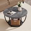 VEVOR Round Coffee Table, Modern Coffee Table, 2 Tiers Wooden Circle Center Desk with Open Storage, Minimalist Sturdy Metal Frame Accent End Desk for Living Room, Office, Easy Assembly, Rustic Brown(Grey)