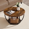 VEVOR Round Coffee Table, Modern Coffee Table, 2 Tiers Wooden Circle Center Desk with Open Storage, Minimalist Sturdy Metal Frame Accent End Desk for Living Room, Office, Easy Assembly, Rustic Brown(Natural)