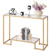 VEVOR 2-Tier Glass Console Table, Modern Rectangle Sofa Side Table with Tempered Glass Top and Iron Legs, Golden Consloe Desk with Anti-Tip Device for Living Room, Hallway, Entryway, Foyer, Golden(Golden)