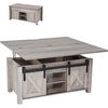 VEVOR 47.2” Farmhouse Lift Top Coffee Table with Sliding Barn Door, Rustic Center Table with Hidden Storage Compartment, Rectangle Lifting Large Tabletop for Living Room, Office, Easy Assembly, White(Grey)