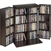 VEVOR Media Storage Cabinet, 4-Tier DVD Shelf Organizer, 24.02 x 14.49 x 33.31 in Multimedia Storage Organizer for CDs, DVDs, Books, Games, CD Shelf for Living Room, Home Office, Recording Room, Black(Brown)