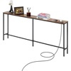 VEVOR Narrow Console Table, 70.9″ Behind Couch Shelf with Power Outlets, 1-Tier Long Entryway Shelf, Narrow Sofa Table with Metal Frame and Charge Station, for Entryway, Hallway, Living Room
