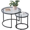 VEVOR Nesting Coffee Table Set of 2, 27.6 in Round Coffee Table, Nesting Tables for Small Place, Vintage End Side Tables Night Stand with Metal Frame, for Living Room, Bedroom, Office (White & Gold)(Black)