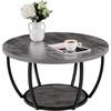 VEVOR Round Coffee Table, Modern Coffee Table, 2 Tiers Wooden Circle Center Desk with Open Storage, Minimalist Sturdy Metal Frame Accent End Desk for Living Room, Office, Easy Assembly, Rustic Brown(Grey)