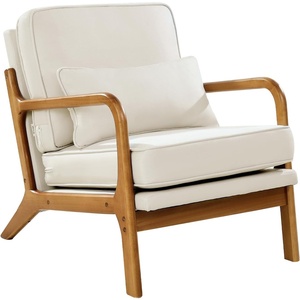 VEVOR Accent Chair, Mid Century Modern Armchair with Solid Wood Frame and Non-Slip Legs, Upholstered Leisure Chair with Linen Fabric and 5.7 in Thickened Cushion, for Living Room, Bedroom, Office(Regular Model)