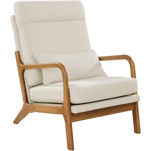 VEVOR Accent Chair, Mid Century Modern Armchair with Solid Wood Frame and Non-Slip Legs, Upholstered Leisure Chair with Linen Fabric and 5.7 in Thickened Cushion, for Living Room, Bedroom, Office(High Back)