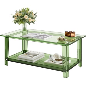VEVOR Acrylic Coffee Table, 2-Tiers Center Table with Open Storage Shelf, Modern Rectangle Acrylic Coffe Desk for Living Room, Dining Room, Kitchen Island, Office, 31.5″ W x 19.7″ D x 15.7″ H, Green(Green)