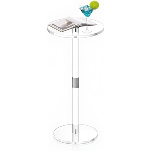 VEVOR Acrylic Drink Table, Small Round Side Table with Solid Post, Modern Clear End Table Transparent Cake Desk for Coffee, Cocktail, Dessert, Snack, Living Room, Bedroom, Bathroom, Easy Assembly