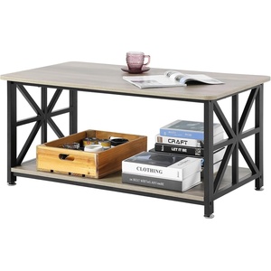 VEVOR Coffee Table, Modern Faux Marble Coffee Table, 2-Tier Rectangle Center Desk with Geometric Legs, Minimalist Sturdy Metal Frame Accent End Desk for Living Room, Office, Easy Assembly, White(40 Inch)