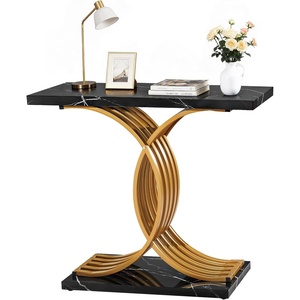 VEVOR Entryway Table, 39.4 Inch Gold Console Table, Narrow Console Table with Metal Frame, Modern Console Sofa Table for Living Room, Entryway, Hallway(Black)