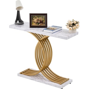 VEVOR Entryway Table, 39.4 Inch Gold Console Table, Narrow Console Table with Metal Frame, Modern Console Sofa Table for Living Room, Entryway, Hallway(White)