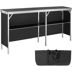 VEVOR Extra Long Folding Portable Bar Tradeshow Podium Table for Indoor, Outdoor, Party, Picnic, Exhibition, Includes Carrying Case, Storage Shelf and Black Skirt, 77.95″ x 15.16″ x 34.65″(77.95 INCH)