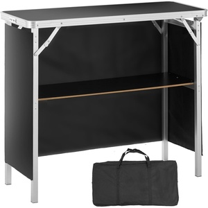 VEVOR Extra Long Folding Portable Bar Tradeshow Podium Table for Indoor, Outdoor, Party, Picnic, Exhibition, Includes Carrying Case, Storage Shelf and Black Skirt, 77.95″ x 15.16″ x 34.65″(38.39 INCH)