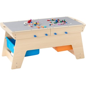 VEVOR Kid Activity Table and 2 Chairs Set, 23*23*20inch Graffiti & Building Blocks Double-Sided Tabletop, Toddler Play Table with Storage for Kids 3+ Years, Large Storage Space, Gift for Boys & Girls(36*19*15inch)