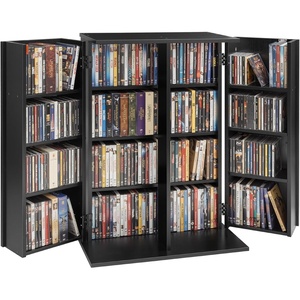 VEVOR Media Storage Cabinet, 4-Tier DVD Shelf Organizer, 24.02 x 14.49 x 33.31 in Multimedia Storage Organizer for CDs, DVDs, Books, Games, CD Shelf for Living Room, Home Office, Recording Room, Black(Black)