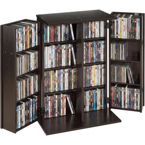 VEVOR Media Storage Cabinet, 4-Tier DVD Shelf Organizer, 24.02 x 14.49 x 33.31 in Multimedia Storage Organizer for CDs, DVDs, Books, Games, CD Shelf for Living Room, Home Office, Recording Room, Black(Brown)