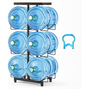 VEVOR Movable 5 Gallon Water Jug Holder, Double Rows 3 or 5 Gallon Water Bottle Holder for 6 Bottles, Heavy Duty Jug Rack Organizer with Lockable Casters & Handle, Foldable for Kitchen, Office, Black(Black and Brown)
