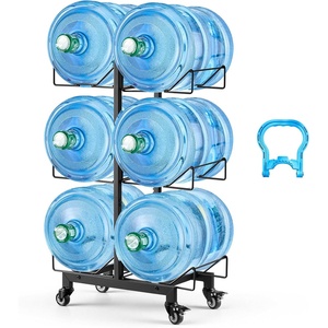 VEVOR Movable 5 Gallon Water Jug Holder, Double Rows 3 or 5 Gallon Water Bottle Holder for 6 Bottles, Heavy Duty Jug Rack Organizer with Lockable Casters & Handle, Foldable for Kitchen, Office, Black(Black)