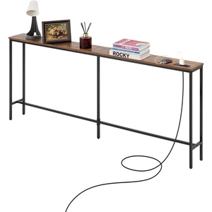 VEVOR Narrow Console Table, 70.9″ Behind Couch Shelf with Power Outlets, 1-Tier Long Entryway Shelf, Narrow Sofa Table with Metal Frame and Charge Station, for Entryway, Hallway, Living Room