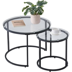 VEVOR Nesting Coffee Table Set of 2, 27.6 in Round Coffee Table, Nesting Tables for Small Place, Vintage End Side Tables Night Stand with Metal Frame, for Living Room, Bedroom, Office (White & Gold)(Black)