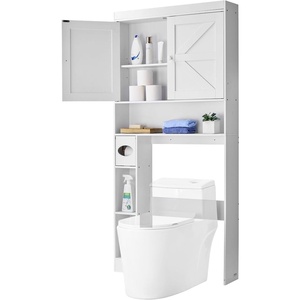 VEVOR Over The Toilet Storage Cabinet, 66.14‘’ Height Bathroom Storage Cabinet Over Toilet with Barn Door and Adjustable Shelf, Bathroom Space-Saving Toilet Rack White Wood with Open Shelf(3 top Shelves)