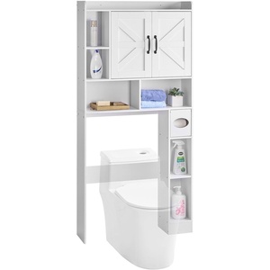 VEVOR Over The Toilet Storage Cabinet, 66.14‘’ Height Bathroom Storage Cabinet Over Toilet with Barn Door and Adjustable Shelf, Bathroom Space-Saving Toilet Rack White Wood with Open Shelf(4 top Shelves)