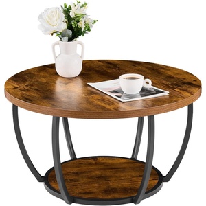 VEVOR Round Coffee Table, Modern Coffee Table, 2 Tiers Wooden Circle Center Desk with Open Storage, Minimalist Sturdy Metal Frame Accent End Desk for Living Room, Office, Easy Assembly, Rustic Brown(Natural)
