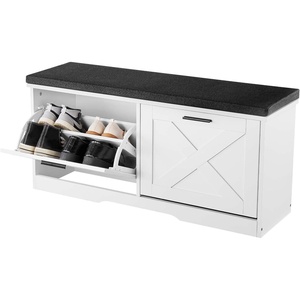 VEVOR Shoe Storage Bench with 2 Flip Drawers & Padded Cushion, Entryway Bench with Adjustable Shelves, Holds up to 440 lbs, 39.4 x 12.0 x 18.7 Inches, for Entryway, Hallway, Living Room, Bedroom