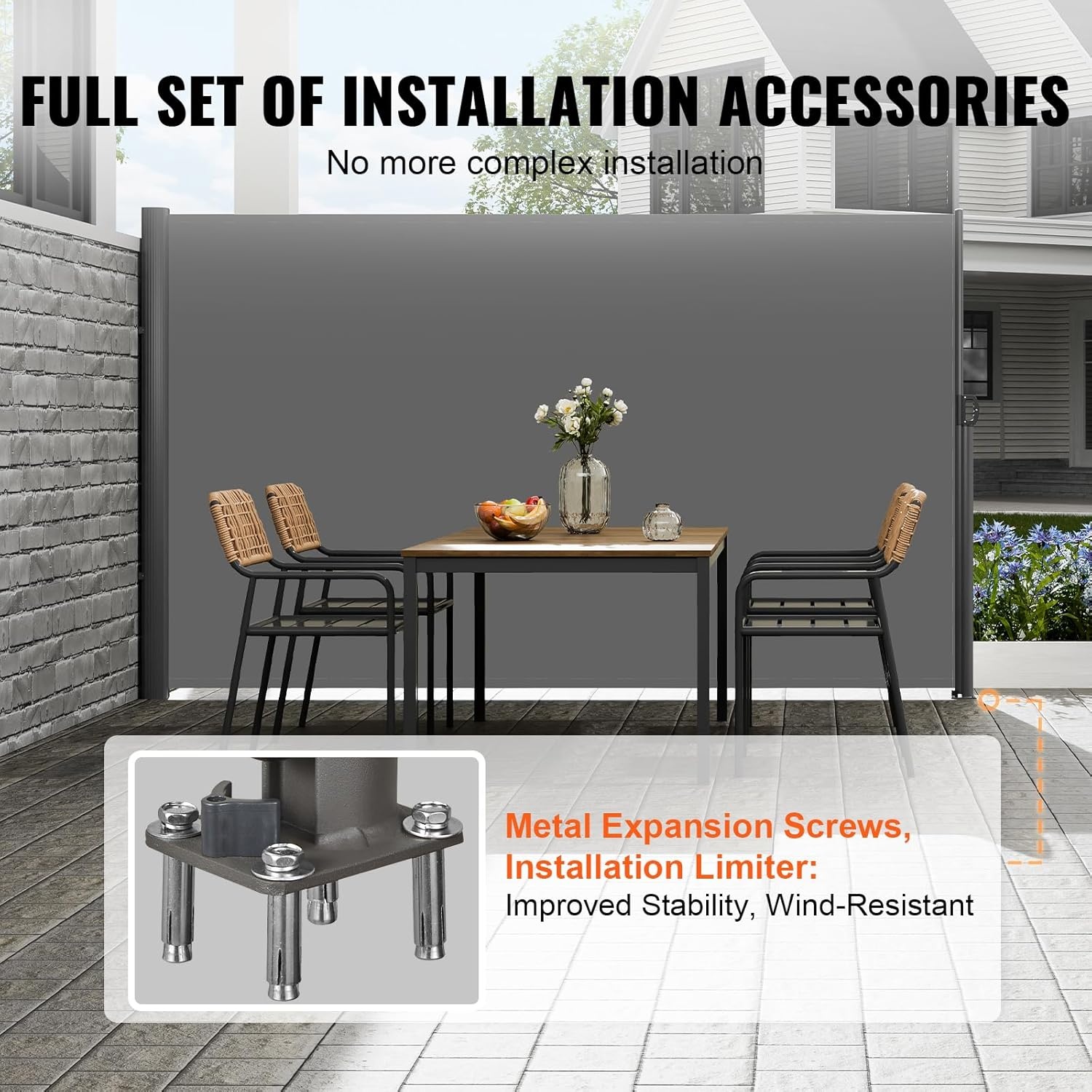image:imageVEVOR Retractable Side Awning UV 50 236 x 63 Double Retractable Patio Screen Waterproof 280 g Thicken Retractable Room Divider Black for Privacy Garden Outdoor Patio and Terrace BeigeGray