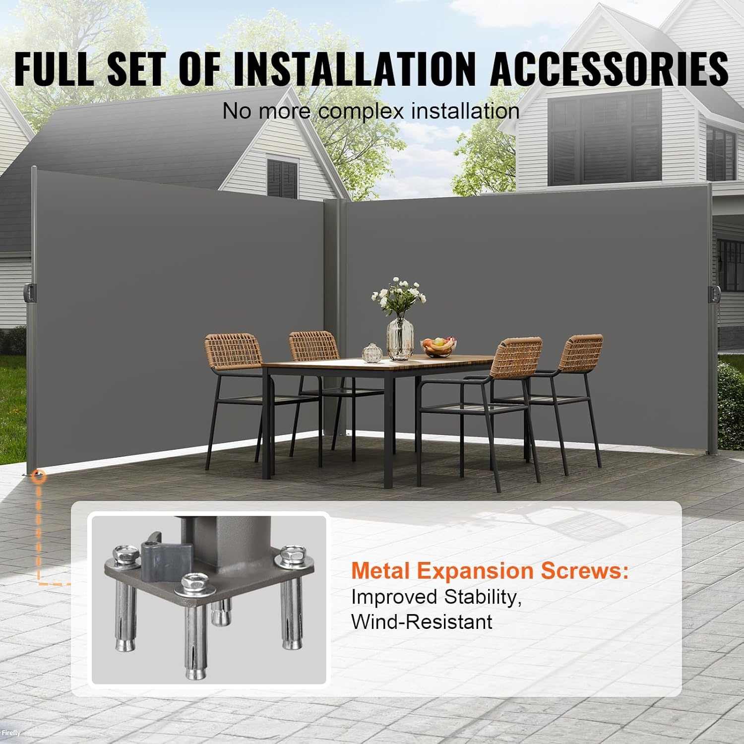image:imageVEVOR Retractable Side Awning UV 50 236 x 63 Double Retractable Patio Screen Waterproof 280 g Thicken Retractable Room Divider Black for Privacy Garden Outdoor Patio and Terrace BeigeGray