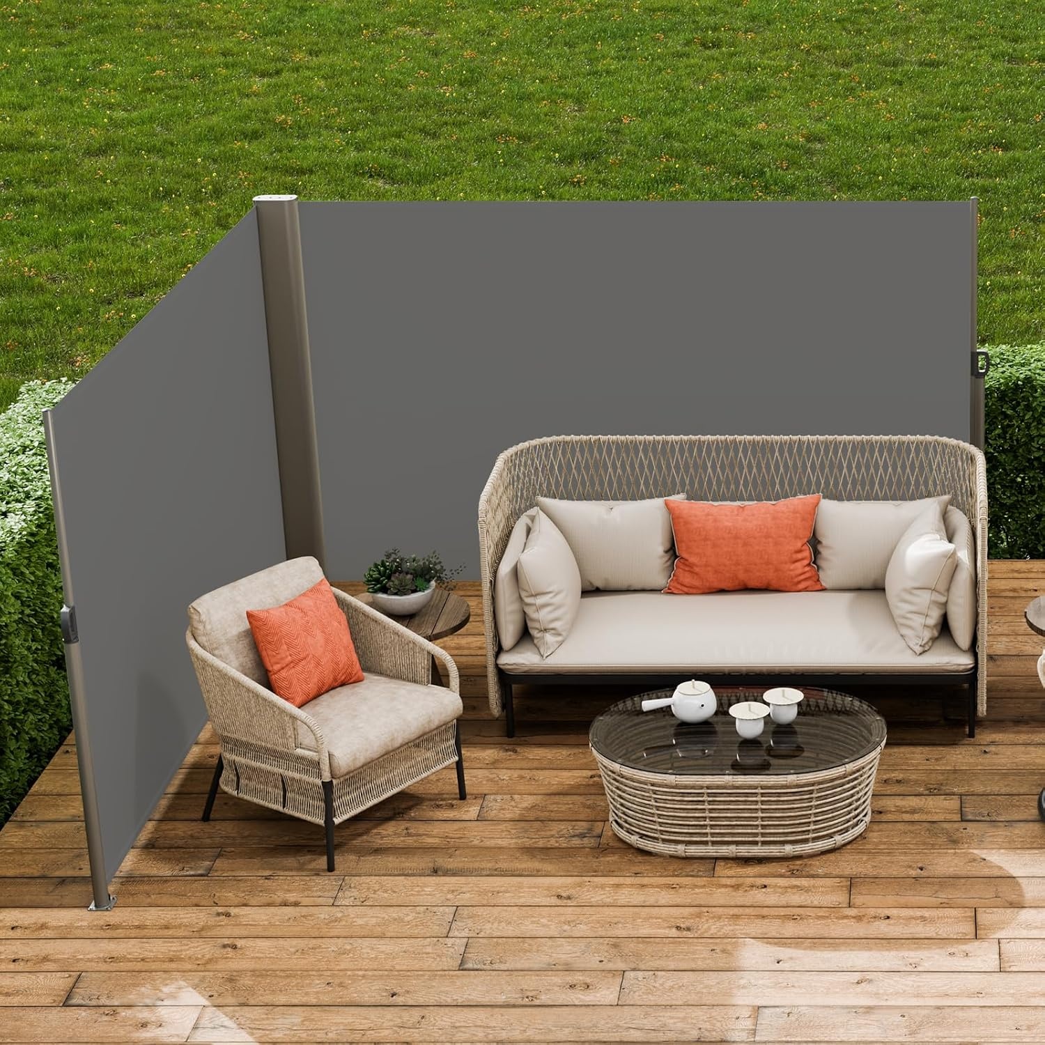 image:imageVEVOR Retractable Side Awning UV 50 236 x 63 Double Retractable Patio Screen Waterproof 280 g Thicken Retractable Room Divider Black for Privacy Garden Outdoor Patio and Terrace BeigeGray