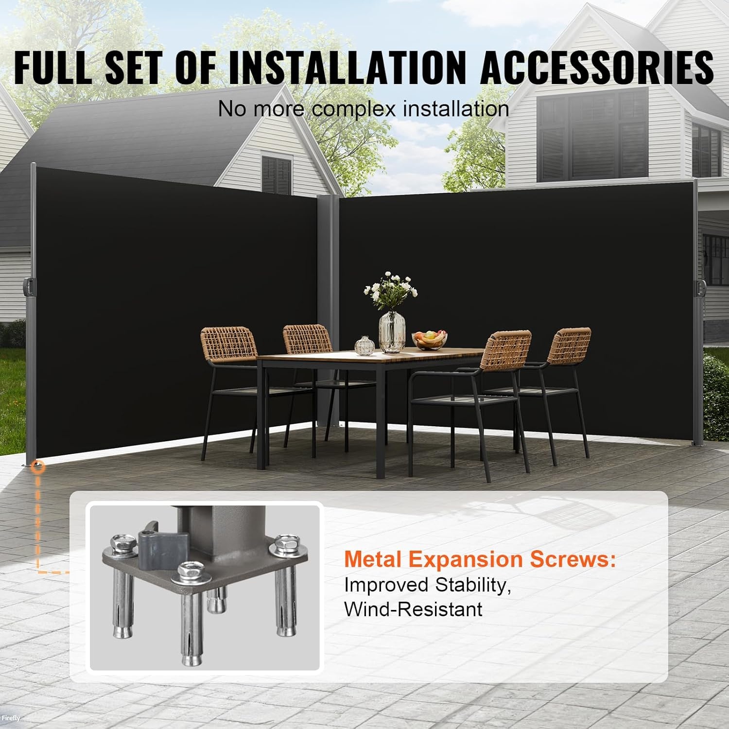 image:imageVEVOR Retractable Side Awning UV 50 236 x 63 Double Retractable Patio Screen Waterproof 280 g Thicken Retractable Room Divider Black for Privacy Garden Outdoor Patio and Terrace BeigeBlack