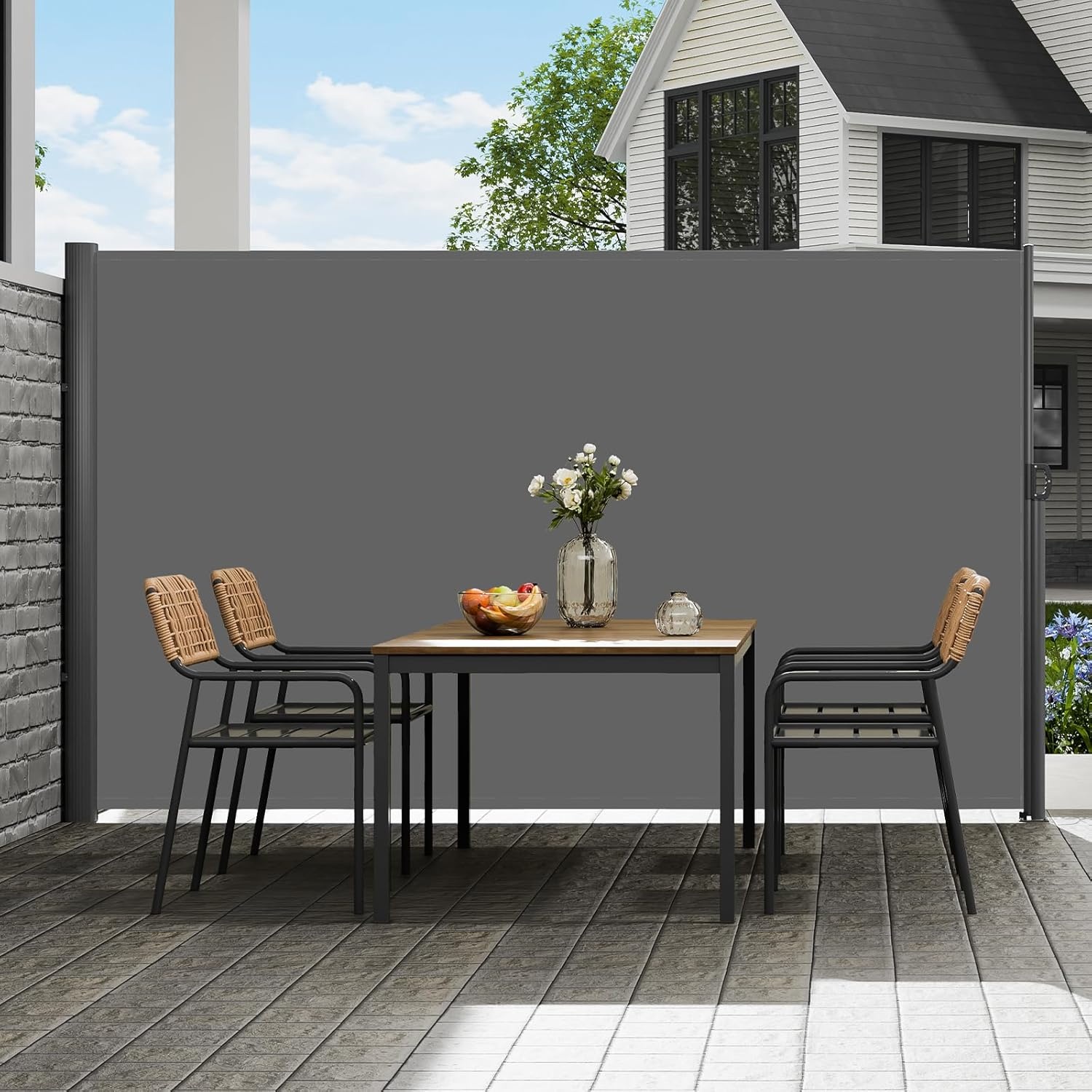 image:imageVEVOR Retractable Side Awning UV 50 236 x 63 Double Retractable Patio Screen Waterproof 280 g Thicken Retractable Room Divider Black for Privacy Garden Outdoor Patio and Terrace BeigeGray