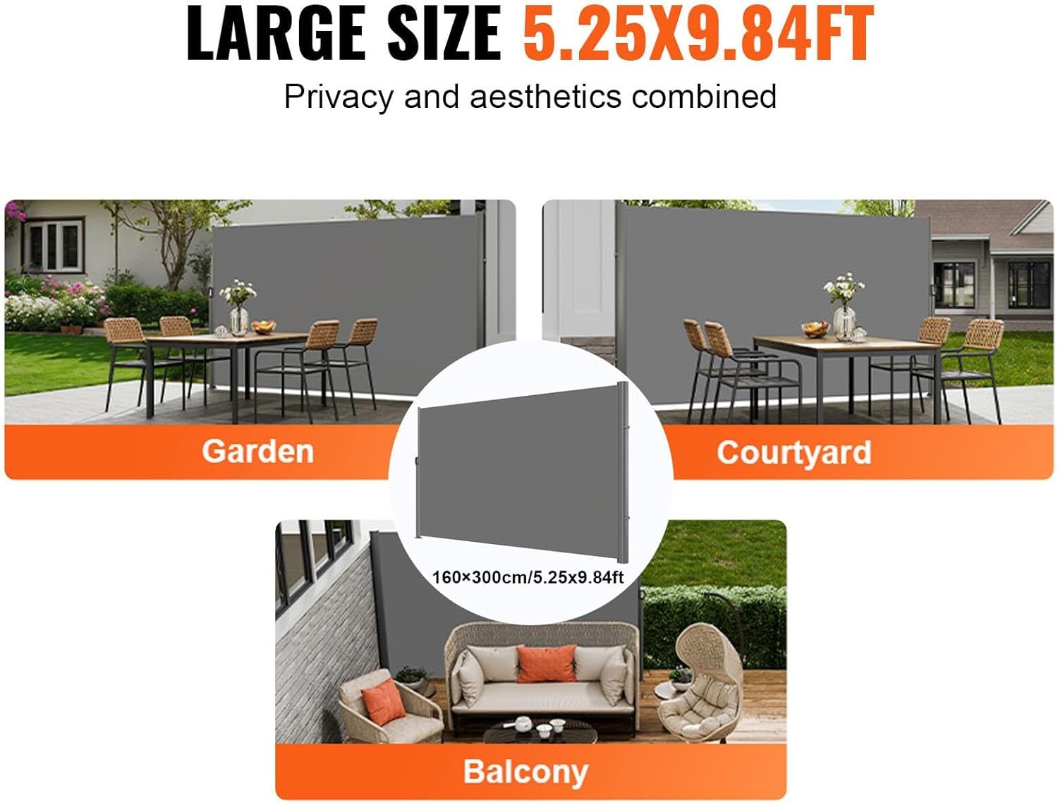 image:imageVEVOR Retractable Side Awning UV 50 236 x 63 Double Retractable Patio Screen Waterproof 280 g Thicken Retractable Room Divider Black for Privacy Garden Outdoor Patio and Terrace BeigeGray