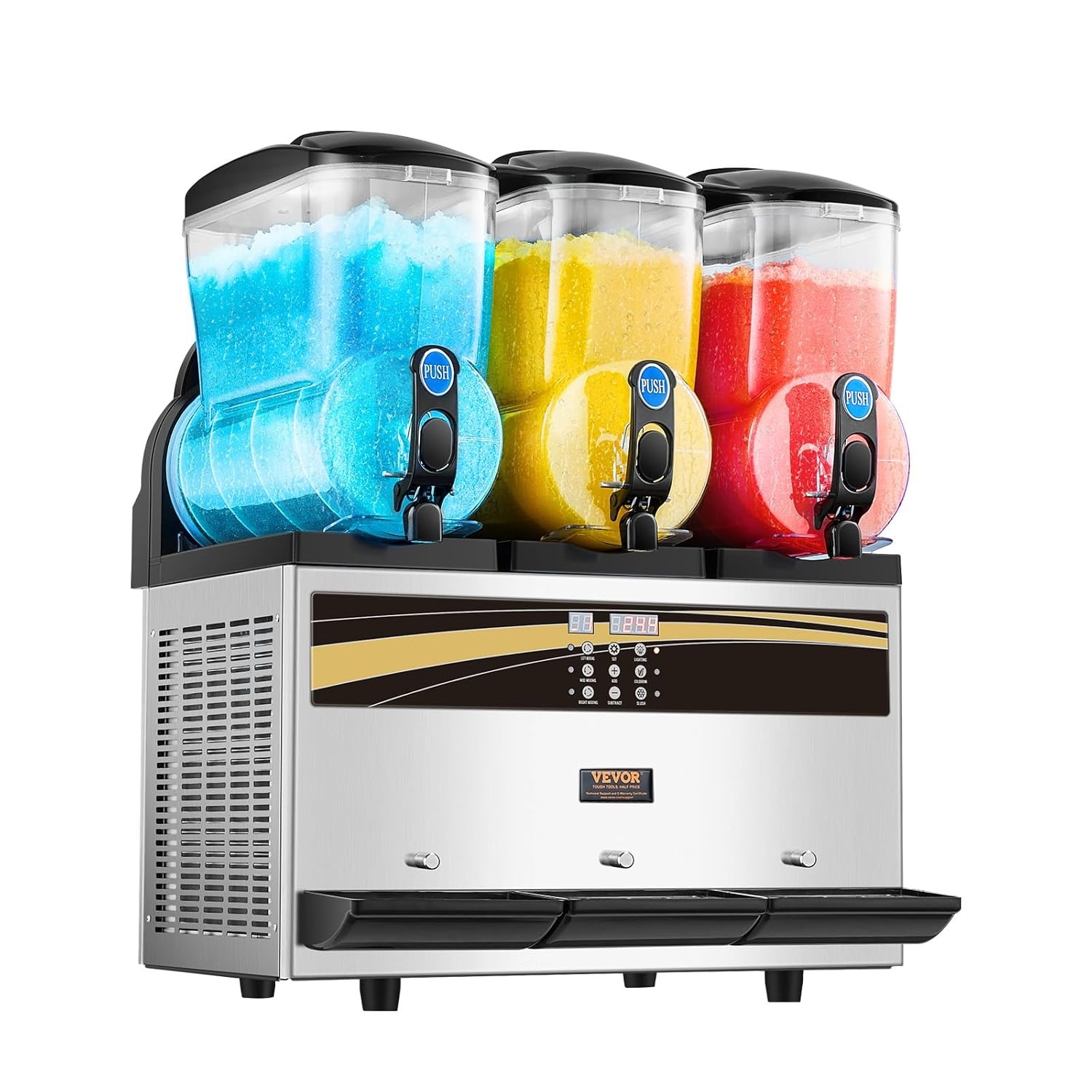 image:imageVEVOR Commercial Margarita Machine 15Lx3 Triple Tank Slushie Machine 180 Cups Stainless Steel Margarita Smoothie Frozen Drink Maker Slushy Maker for Home Party Restaurants Cafe Bars