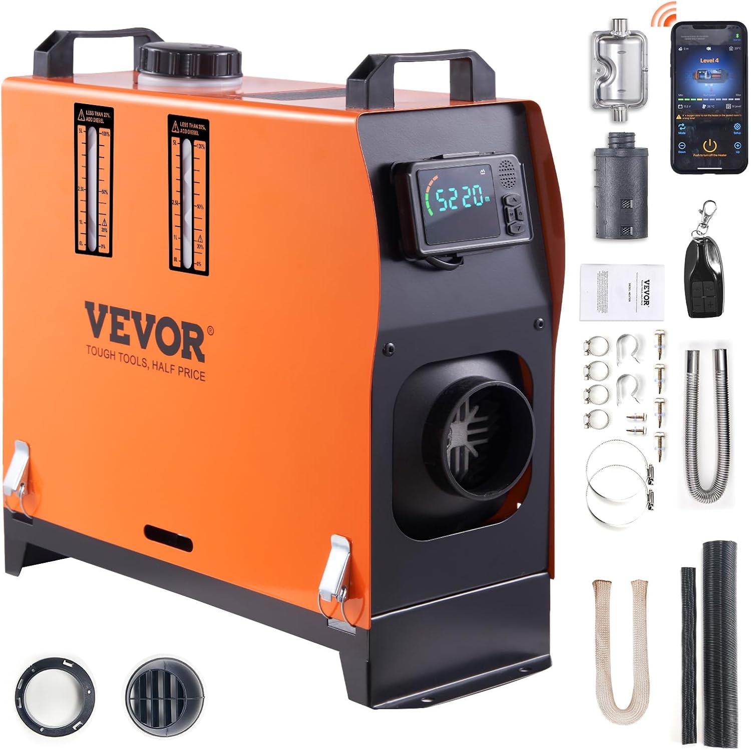 image:imageVEVOR 8KW Diesel Air Heater Muffler Diesel Heater 12V 8000W Diesel Parking Heater Remote Control Remote Control with LCD Switch for Car Bus Trucks MotorHome and BoatsOrange
