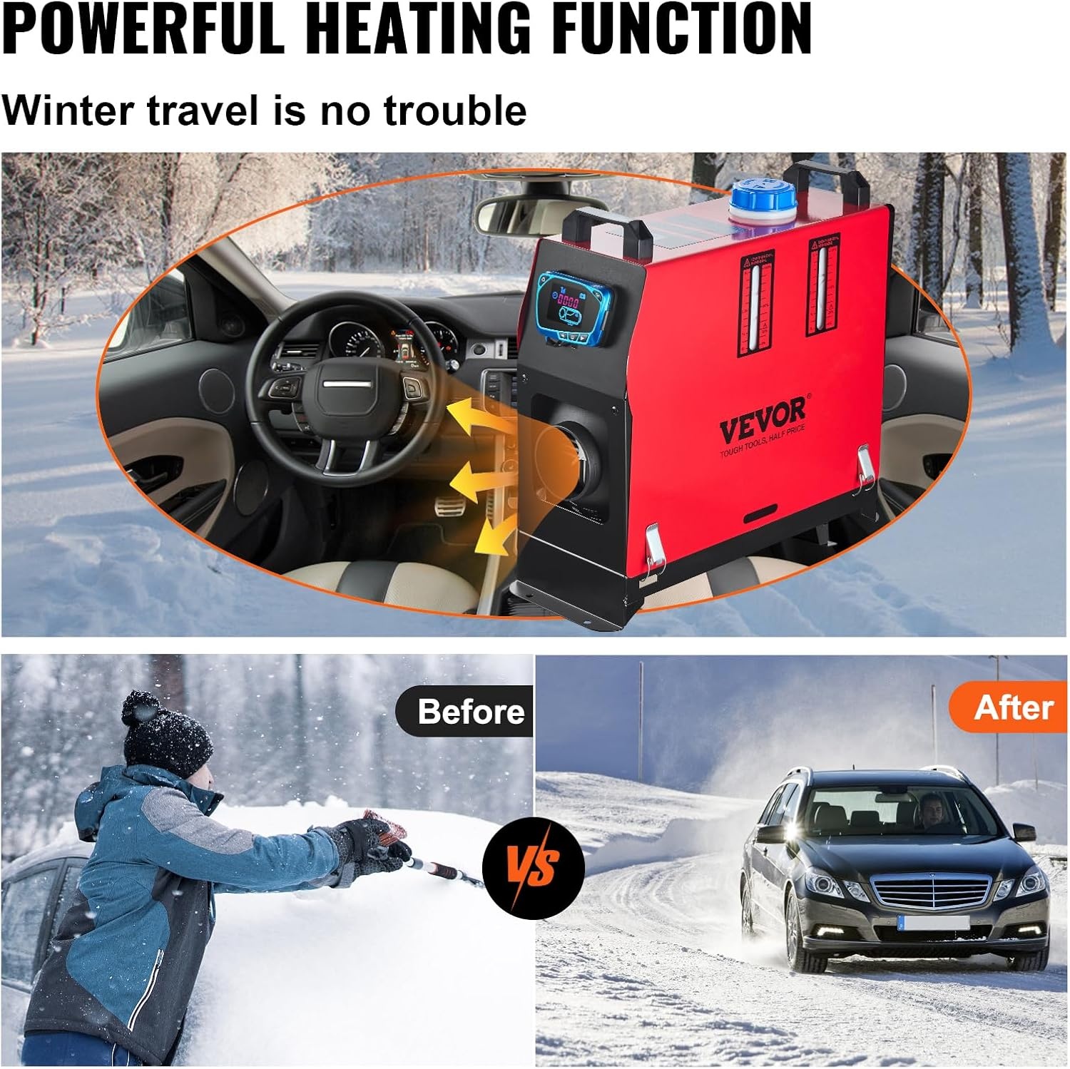 image:imageVEVOR 8KW Diesel Air Heater Muffler Diesel Heater 12V 8000W Diesel Parking Heater Remote Control Remote Control with LCD Switch for Car Bus Trucks MotorHome and BoatsBlackRed
