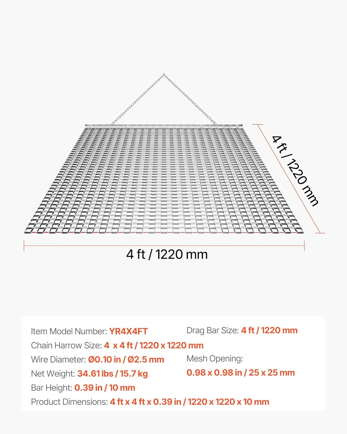 image:imageVEVOR Baseball Field Drag Mat Field Drag Yard Drag for ATVs UTVs Tractors Durable Galvanized Steel Mesh Drag Mat with Towing Chain for Gravel Driveway Ruts Farm Field Leveling4803 x 4803 x 039