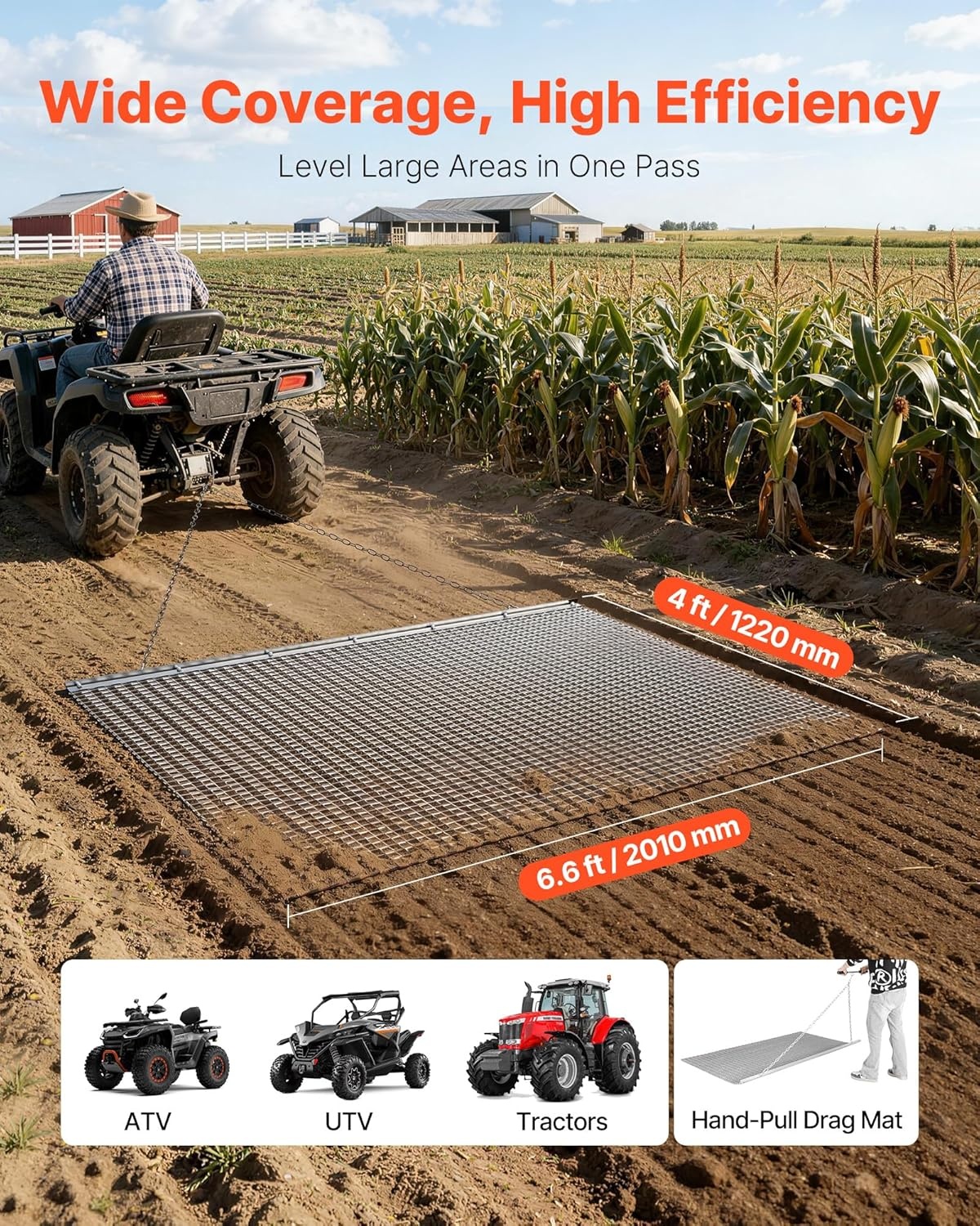 image:imageVEVOR Baseball Field Drag Mat Field Drag Yard Drag for ATVs UTVs Tractors Durable Galvanized Steel Mesh Drag Mat with Towing Chain for Gravel Driveway Ruts Farm Field Leveling7913 x 4803 x 039 inch