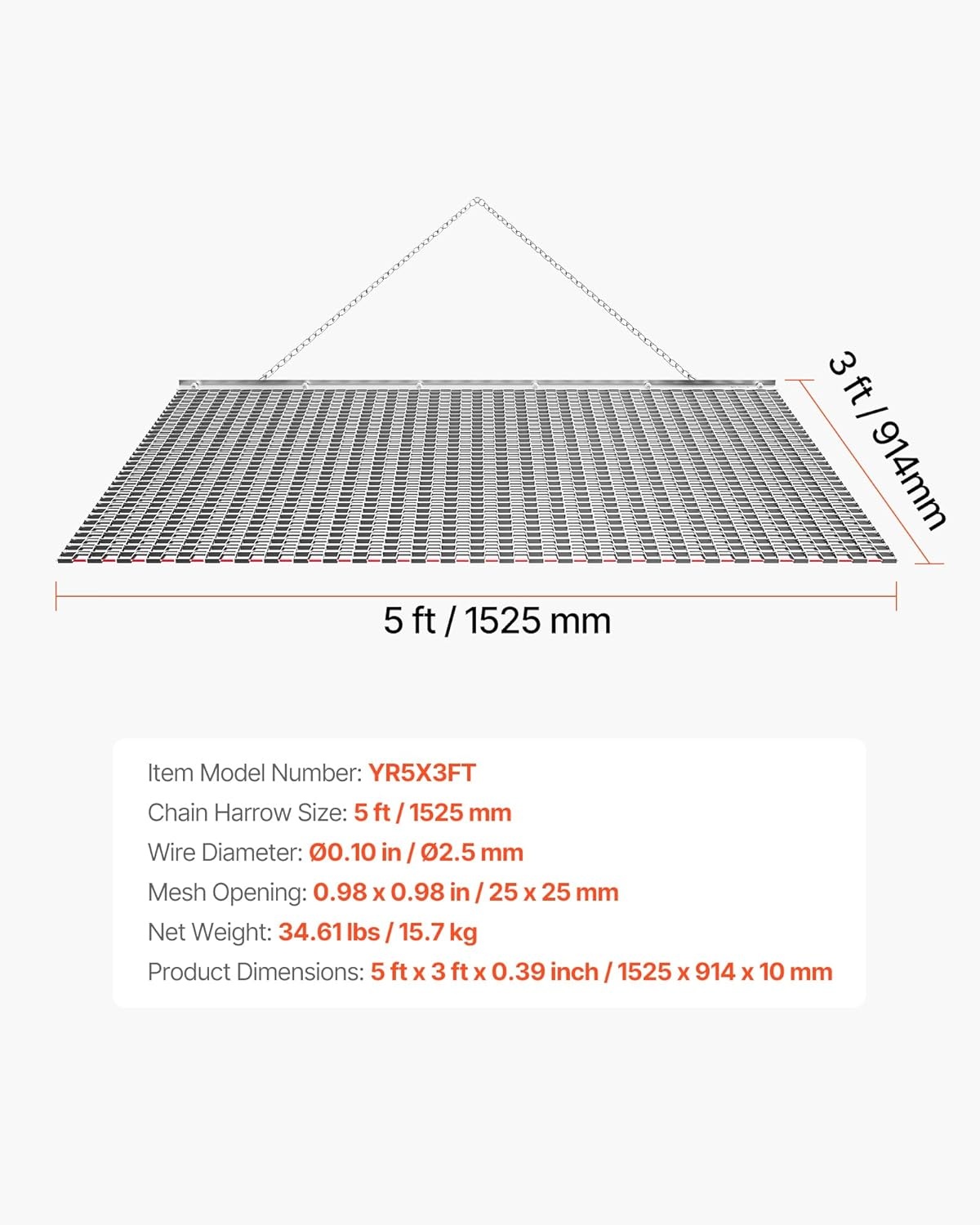 image:imageVEVOR Baseball Field Drag Mat Field Drag Yard Drag for ATVs UTVs Tractors Durable Galvanized Steel Mesh Drag Mat with Towing Chain for Gravel Driveway Ruts Farm Field Leveling6004 x 3598 x 039 inch