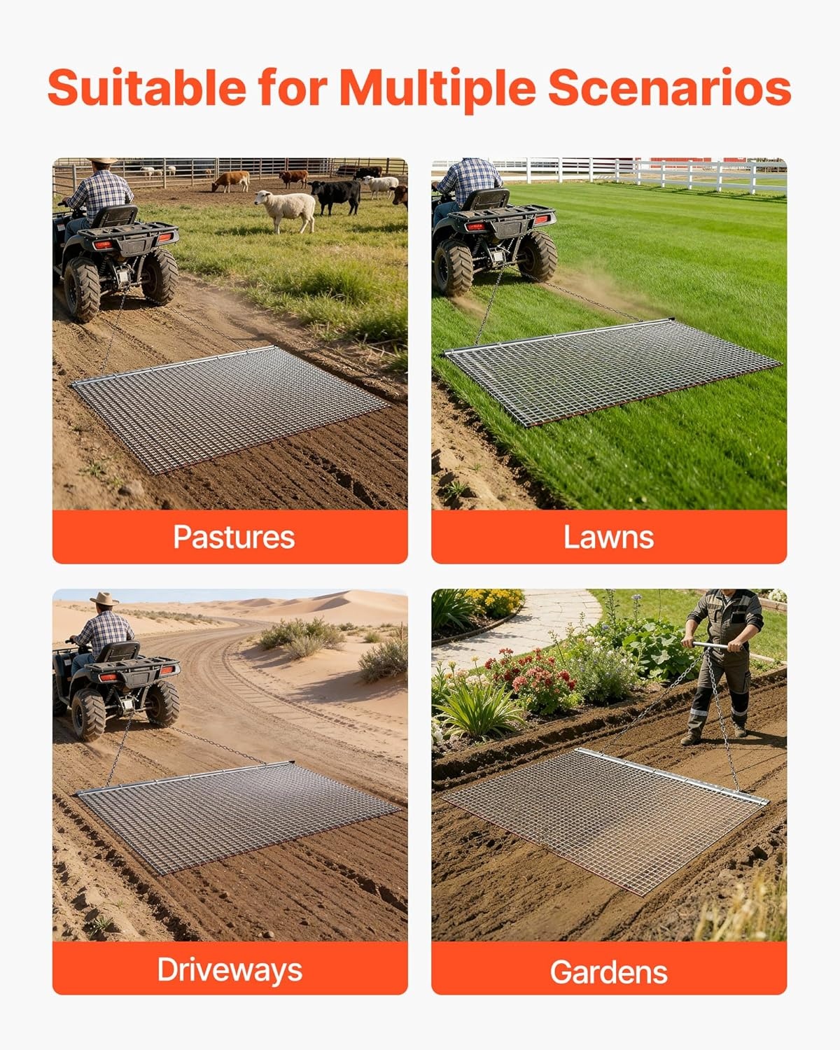 image:imageVEVOR Baseball Field Drag Mat Field Drag Yard Drag for ATVs UTVs Tractors Durable Galvanized Steel Mesh Drag Mat with Towing Chain for Gravel Driveway Ruts Farm Field Leveling7913 x 4803 x 039 inch