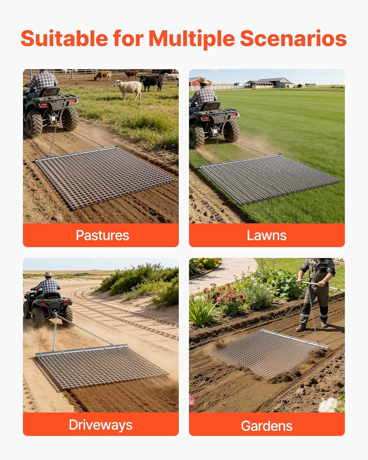 image:imageVEVOR Baseball Field Drag Mat Field Drag Yard Drag for ATVs UTVs Tractors Durable Galvanized Steel Mesh Drag Mat with Towing Chain for Gravel Driveway Ruts Farm Field Leveling4803 x 4803 x 039