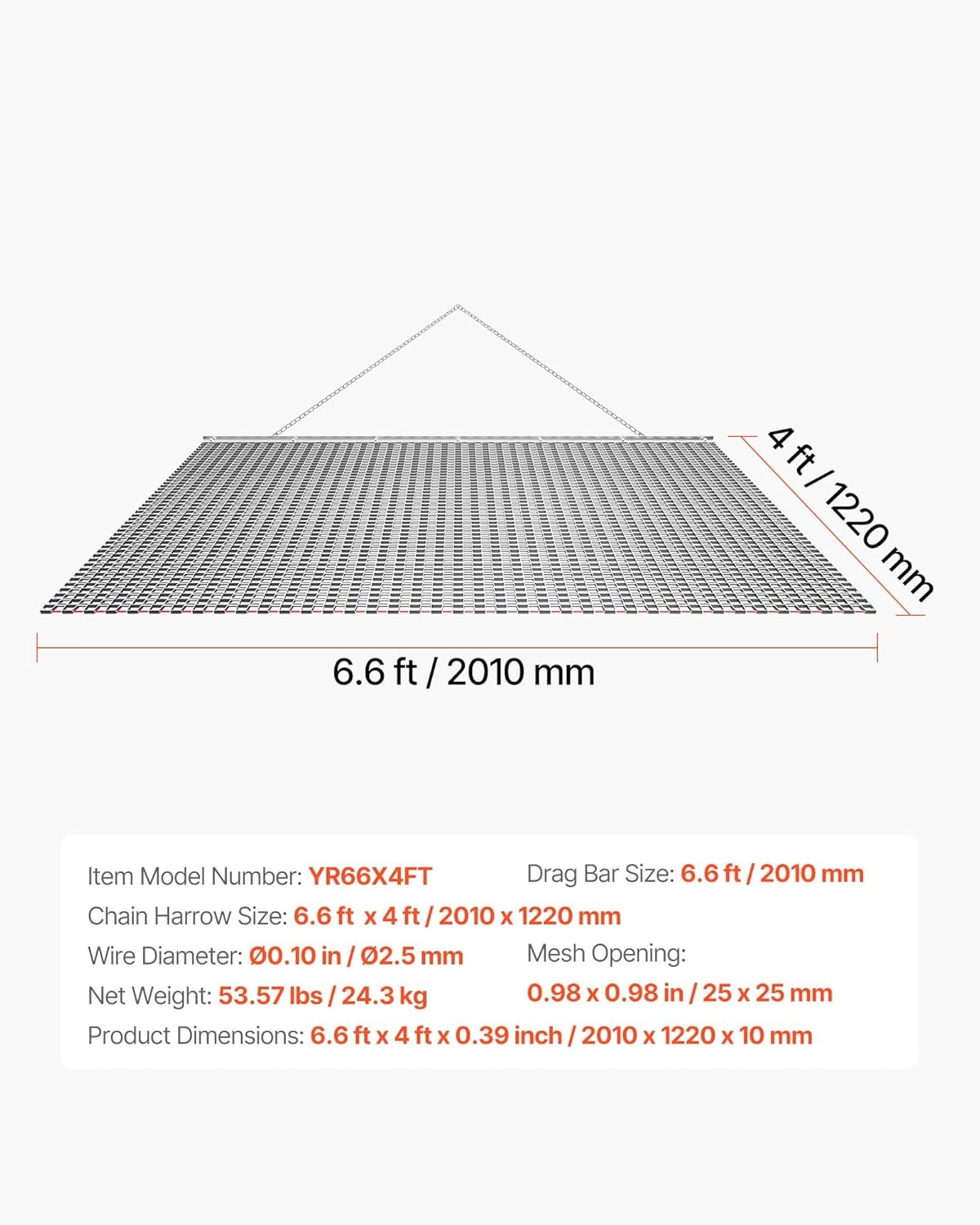 image:imageVEVOR Baseball Field Drag Mat Field Drag Yard Drag for ATVs UTVs Tractors Durable Galvanized Steel Mesh Drag Mat with Towing Chain for Gravel Driveway Ruts Farm Field Leveling7913 x 4803 x 039 inch