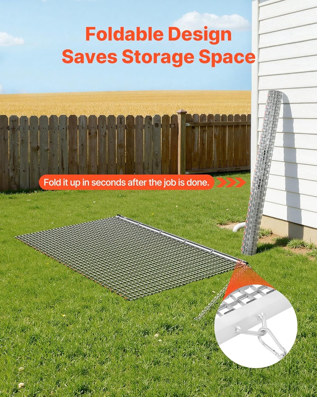 image:imageVEVOR Baseball Field Drag Mat Field Drag Yard Drag for ATVs UTVs Tractors Durable Galvanized Steel Mesh Drag Mat with Towing Chain for Gravel Driveway Ruts Farm Field Leveling6004 x 3598 x 039 inch
