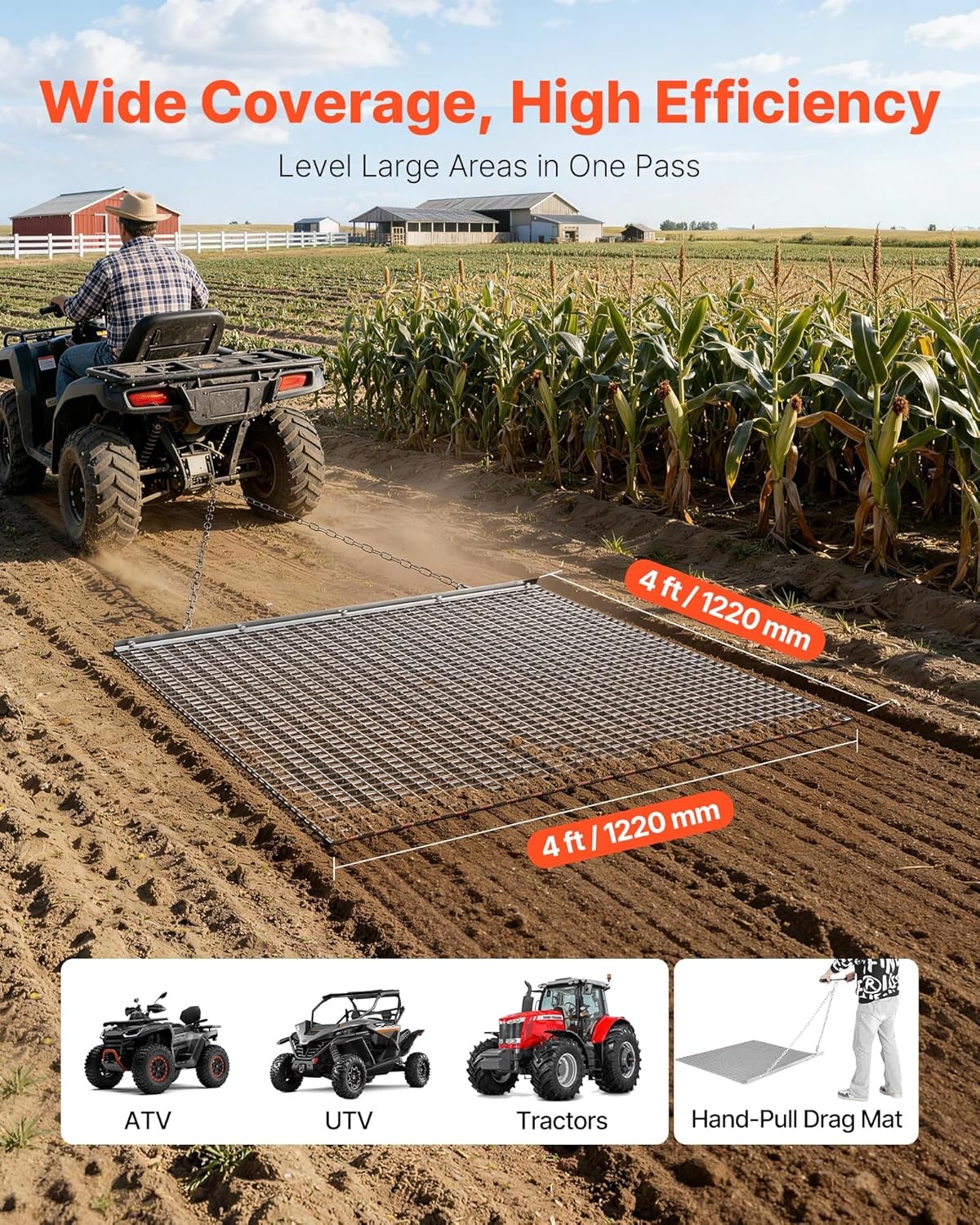 image:imageVEVOR Baseball Field Drag Mat Field Drag Yard Drag for ATVs UTVs Tractors Durable Galvanized Steel Mesh Drag Mat with Towing Chain for Gravel Driveway Ruts Farm Field Leveling4803 x 4803 x 039