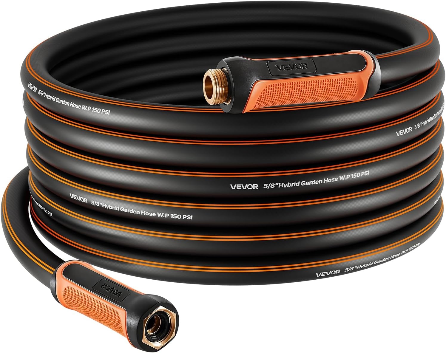 image:imageVEVOR Garden Hose 75 ft 58 Heavy Duty 4Layer Rubber Water Hose 150PSI Working amp 600PSI Burst Flexible amp Nonkink Outdoor Waterhose with 34 Fitting Lightweight Hoses for Gardening Cleaning50 ft