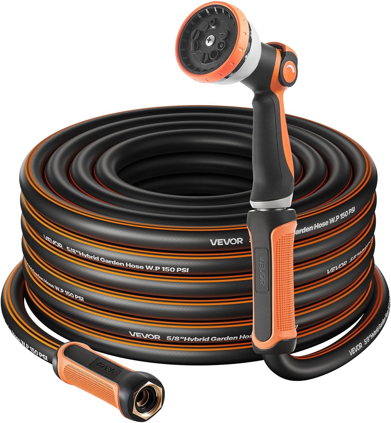 image:imageVEVOR Garden Hose 75 ft 58 Heavy Duty 4Layer Rubber Water Hose 150PSI Working amp 600PSI Burst Flexible amp Nonkink Outdoor Waterhose with 34 Fitting Lightweight Hoses for Gardening Cleaning150 ft